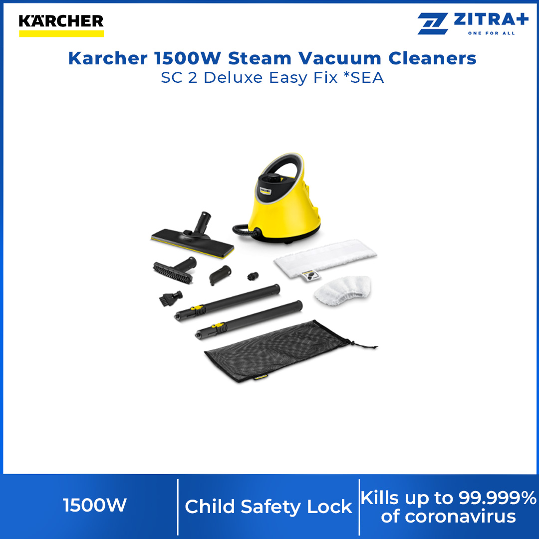 Karcher 1500W Steam Vacuum Cleaners SC 2 Deluxe Easy Fix *SEA | Child Safety Lock | LED Light Display | Safety Valve | Steam Vacuum with 1 Year Warranty