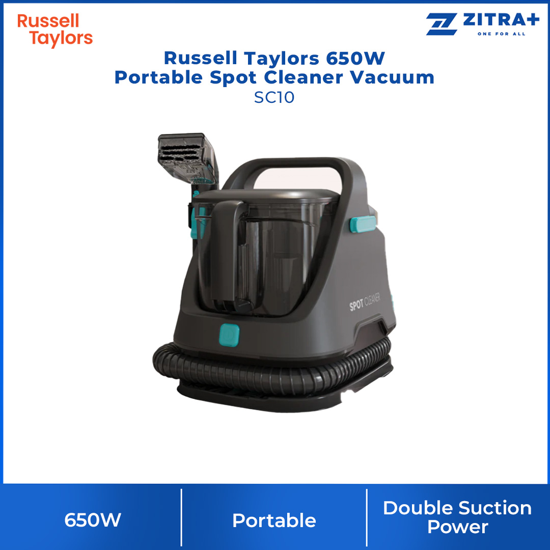 Russell Taylors 650W Portable Spot Cleaner Vacuum SC10 | Double Suction Power | Dual Tank Technology | Effectively Removes Tough Spots & Stains | Vacuum with 2 Year Warranty