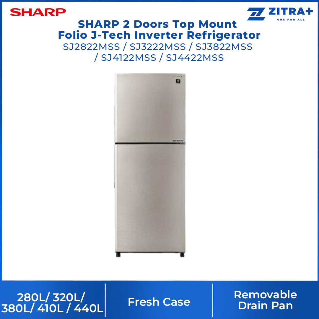 SHARP 280L/320L/380L/410L/440L  2 Doors Top Mount Folio J-Tech Inverter Refrigerator | AG Nano Deodoriser | J-Tech Inverter Technology | Energy Saving Mode | LED Lighting | Fresh Case | Eco Mode | Refrigerators with 1 Year Warranty