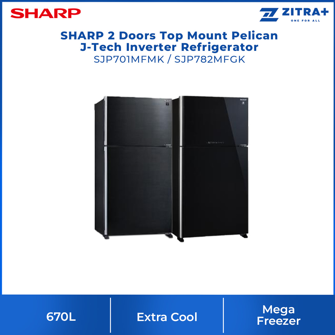 SHARP 670L 2 Doors Top Mount Pelican J-Tech Inverter Refrigerator | Deep Freezing | Eco Mode | Door Alarm | Extra Cool | Fresh Room | Refrigerator with 1 Year Warranty
