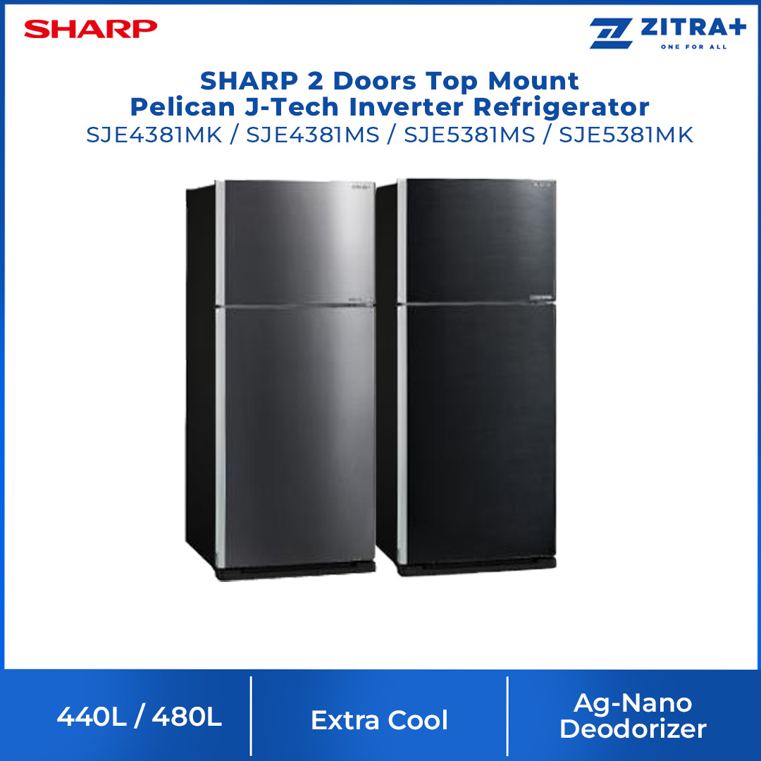 SHARP 440L/480L 2 Doors Top Mount Pelican J-Tech Inverter Refrigerator | Extra Cool | Express Freezing | Door Alarm | Refrigerator with 1 Year Warranty