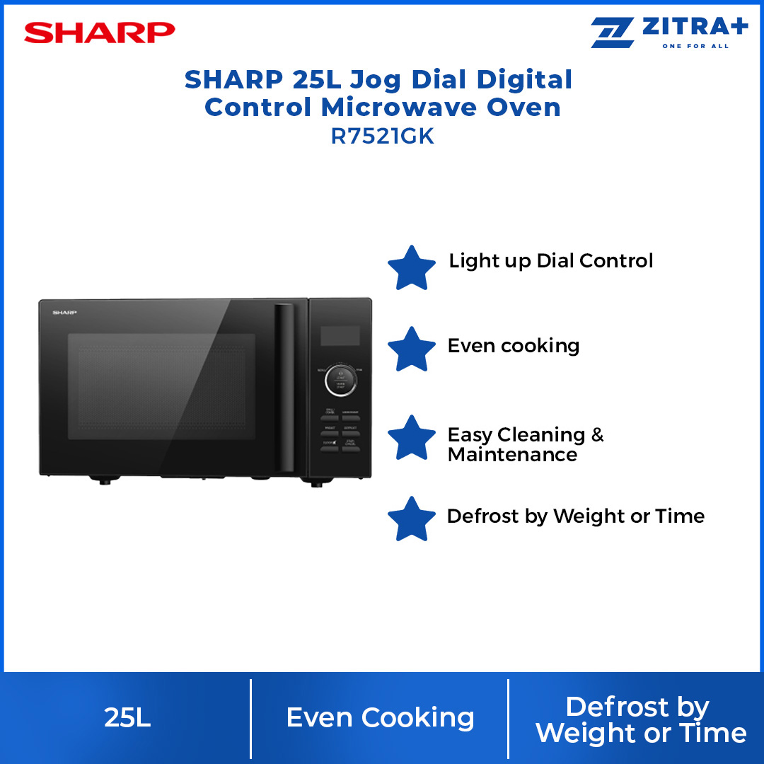 SHARP 25L Jog Dial Digital Control Microwave Oven R7521GK | J-Tech Inverter | Grill Cooking | Touch Control Panel | Auto Menus | 2 Defrost Menus | Child Lock | Energy Save Mode | Kitchen Timer | Clock | LED Display | Microwave Oven with 1 Year Warranty