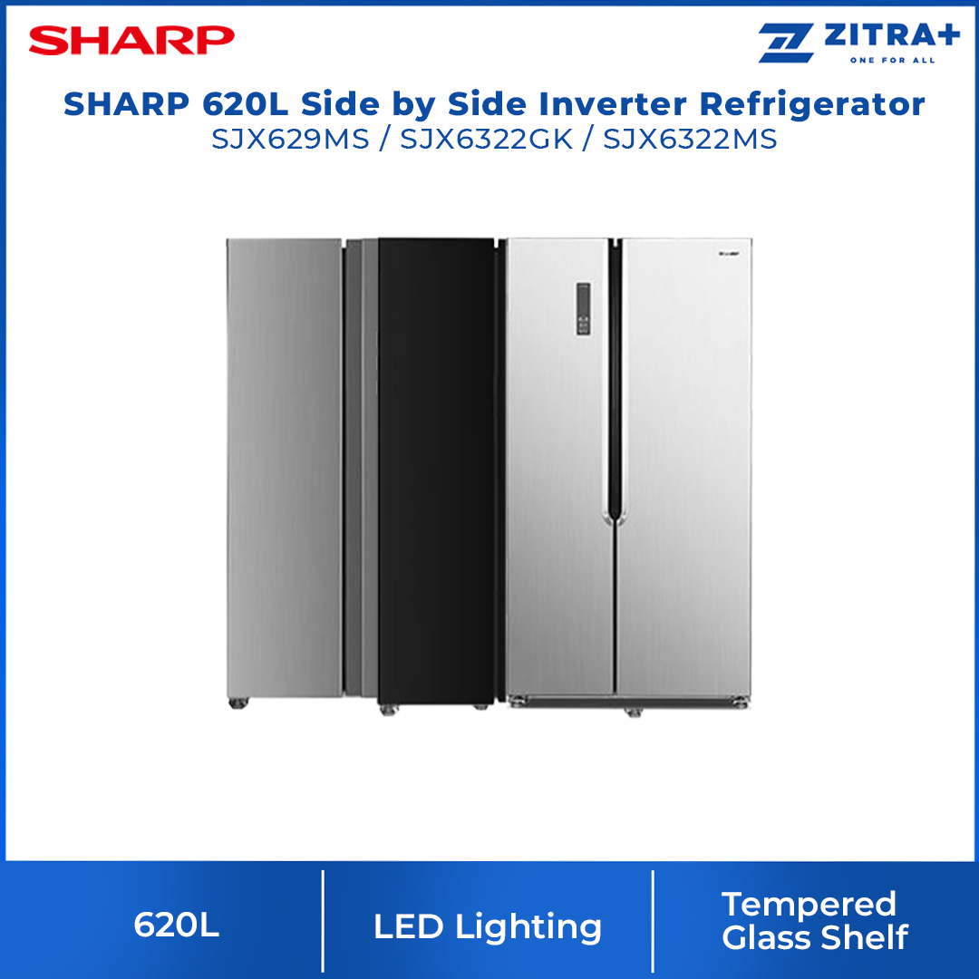 SHARP 620L Side by Side Inverter Refrigerator | Deep Freezing | Holiday Mode | Child Lock | Door Alarm | Refrigerator with 1 Year Warranty