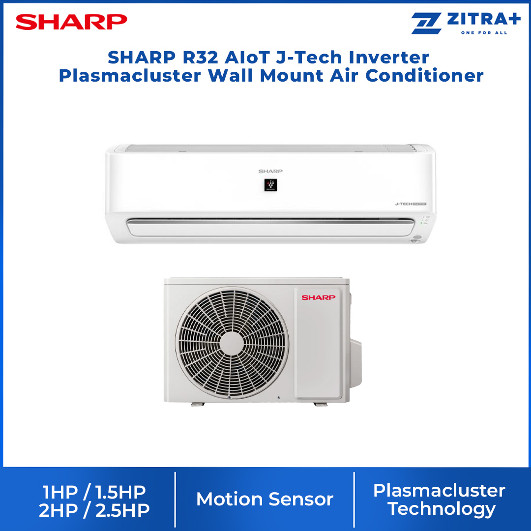 SHARP 1HP/1.5HP/2HP/2.5HP R32 AIoT J-Tech Inverter Plasmacluster Wall Mount Air Conditioner | 4-Way Auto Air Swing | Air Conditioner with 1 Year Warranty