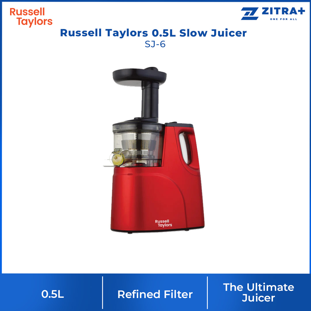 Russell Taylors 0.5L Slow Juicer SJ-6 | Ultra -Squeeze Slow Juicer | Optimized Extraction System | Easy to Use | Juicer with 2 Year Warranty