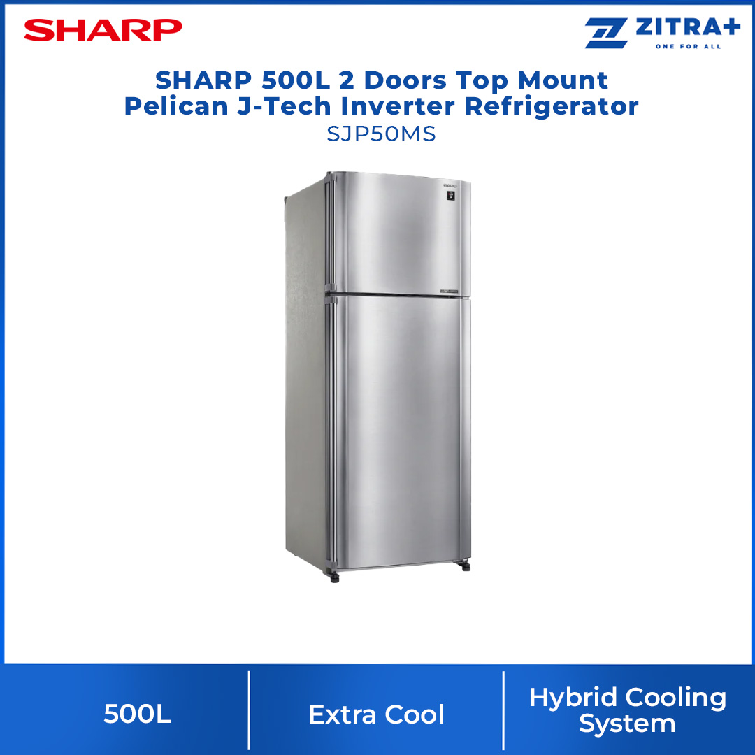 SHARP 500L 2 Doors Top Mount Pelican J-Tech Inverter Refrigerator SJP50MS | Express Freezing | Extra Cool | Moist Fresh | Refrigerator with 1 Year Warranty