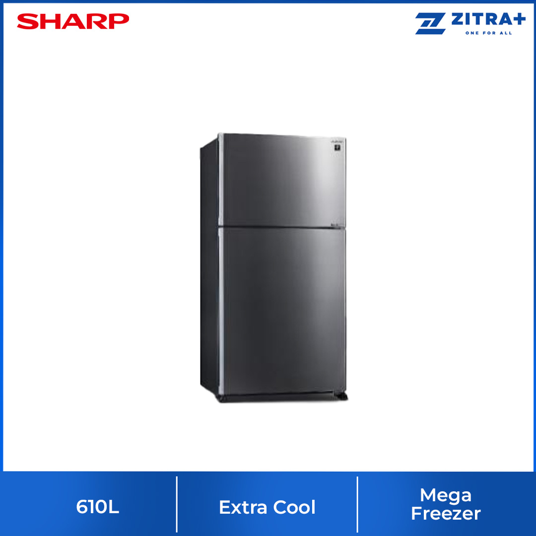 SHARP 2 Doors Top Mount Pelican J-Tech Inverter Refrigerator SJP601MFMS/SJP801MFMS | Extra Cool | Eco Mode | Door Alarm | Deep Freezing | Refrigerator with 1 Year Warranty