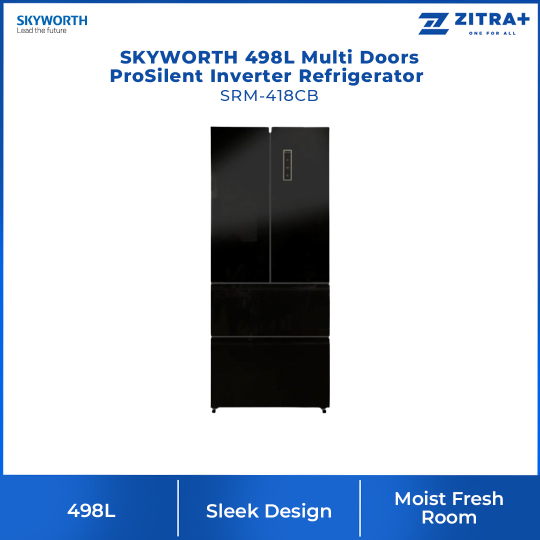 SKYWORTH 498L Multi Doors ProSilent Inverter Refrigerator SRM-418CB | Multi AirFlow | Total No Frost | Door Alarm Buzzle | Refrigerator with 1 Year Warranty