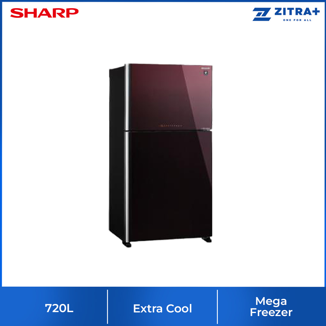 SHARP 2 Doors Top Mount Pelican J-Tech Inverter Refrigerator SJP682MFGM/SJP882MFGM | Extra Cool | Eco Mode | Door Alarm | Deep Freezing | Refrigerator with 1 Year Warranty