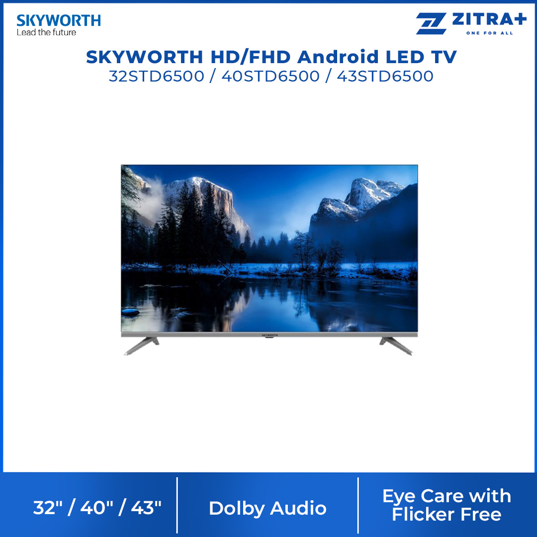 SKYWORTH 32"/40"/43" HD/FHD Android LED TV | 32STD6500 / 40STD6500 / 43STD6500 | Seamless Metal Frame Design | Game Mode |  Android LED TV with 2 Year Warranty