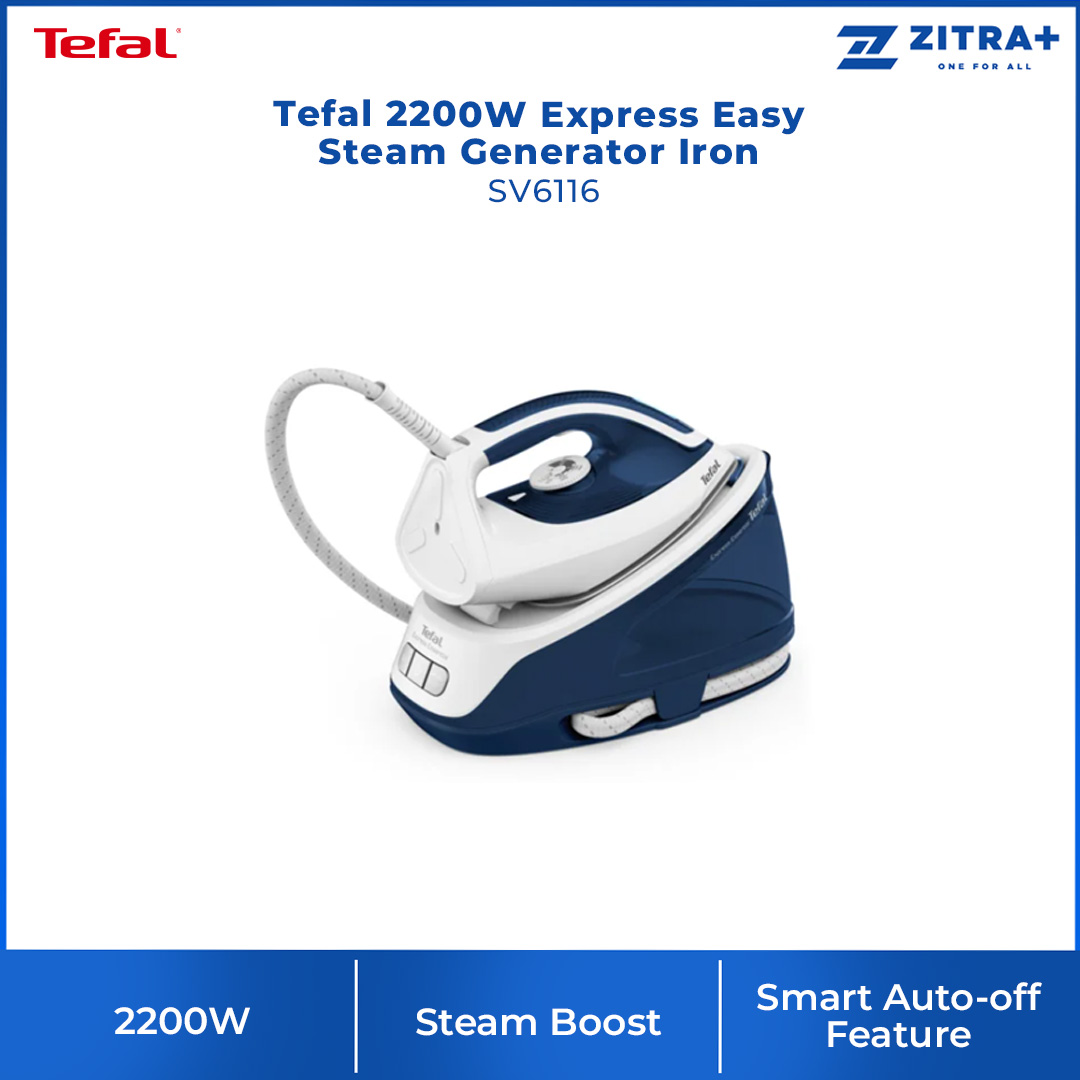 Tefal 2200W Express Easy Steam Generator Iron SV6116 | 1.4L Water Tank Capacity | Anti-Drip | Auto-Off | Eco Mode | Steam Iron with 2 Year Warranty