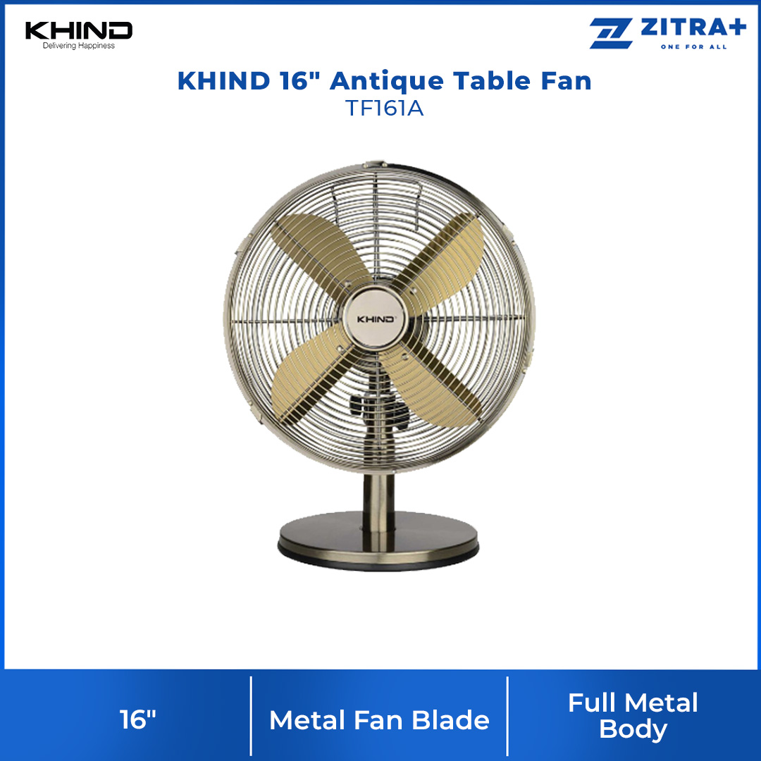 KHIND 16" Antique Table Fan TF161A | Built-in Safety Thermal Fuse | 3 Speed Setting by Rotary Switch | Full Metal Body | Table Fan with 1 Year Warranty