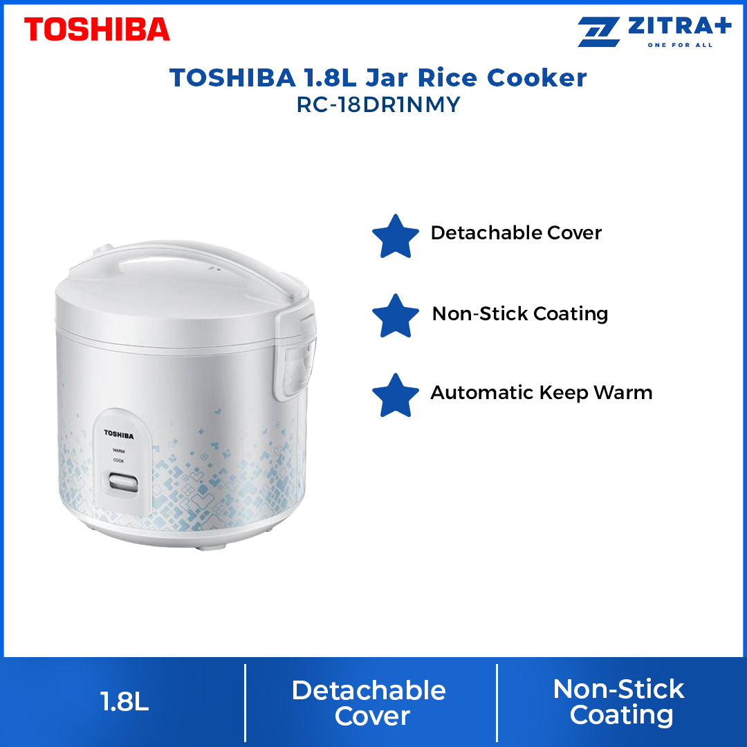 TOSHIBA 1.8L Jar Rice Cooker RC-18JH1NMY | Keep Warm Function Up to 6 Hours | Non Stick Inner Pot | Detachable Cover | Rice Cooker with 1 Year General Warranty