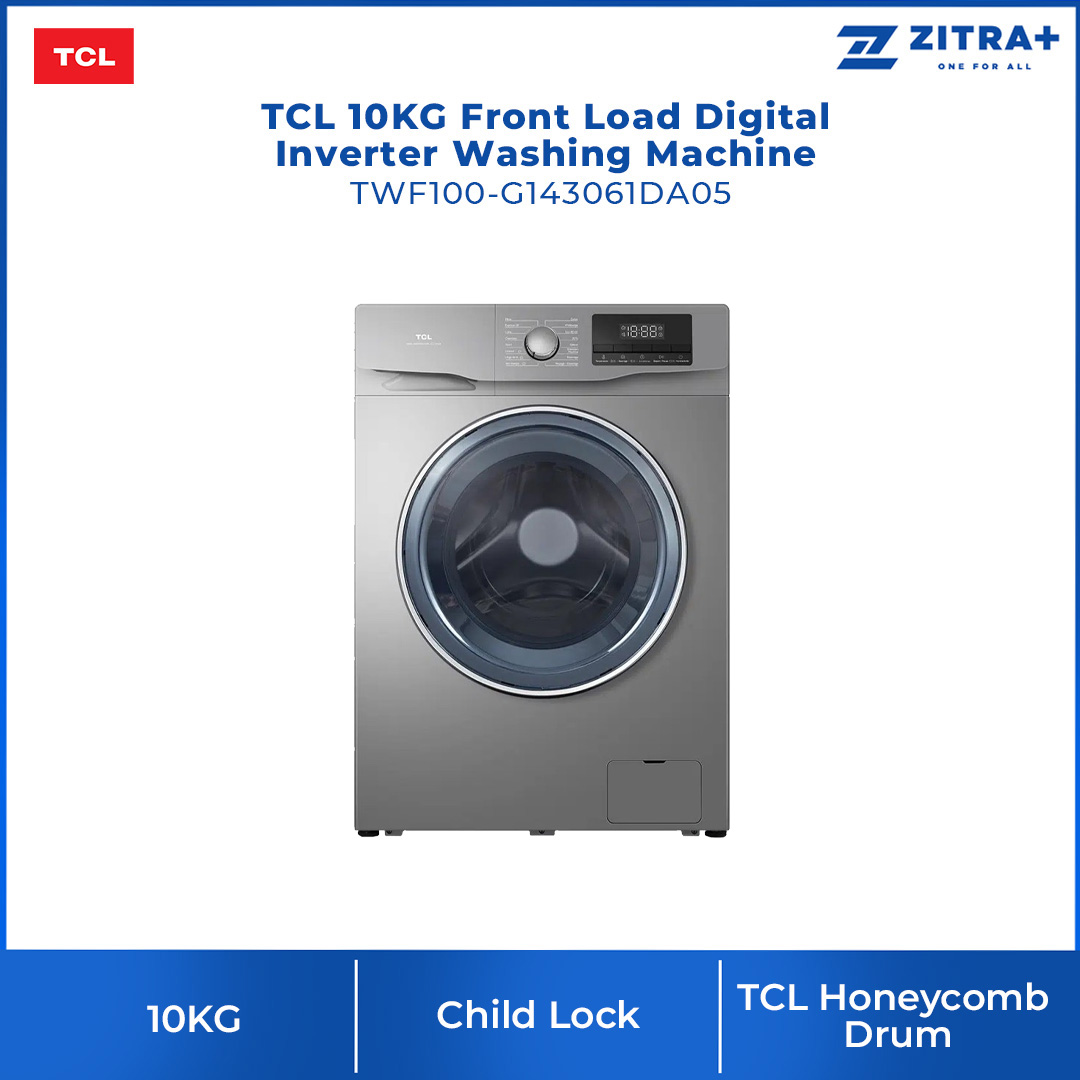 TCL 8/10KG Front Load Digital Inverter Washing Machine TWF80-G143061DA05 | Digital Inverter Motor | Steam Wash | Heat Sterilization | Add Garment | Drum Clean | 24 Hours Delay | Child Lock | Washing Machine with 2 Year Warranty