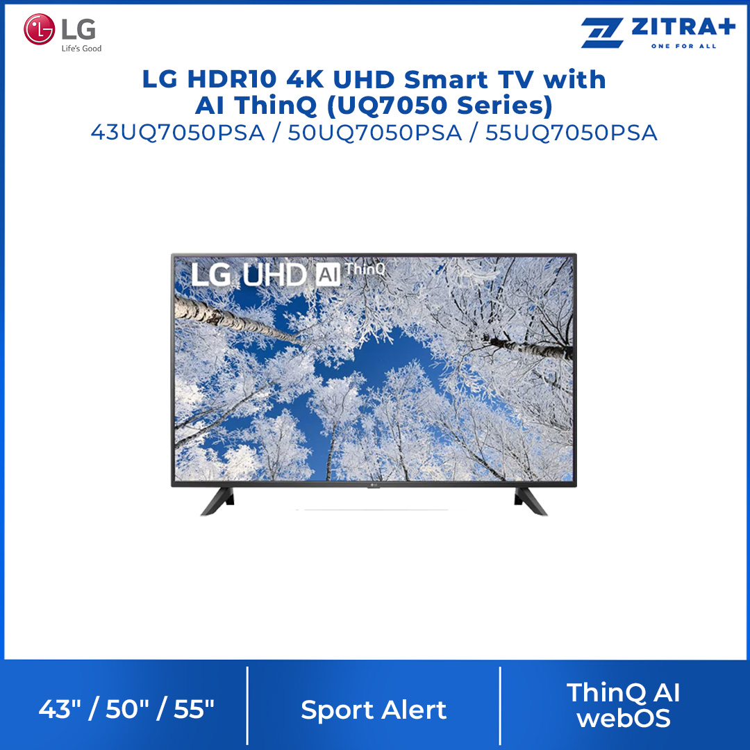 LG 43" / 50" / 55" HDR10 4K UHD Smart TV with AI ThinQ | 43UQ7050PSA / 50UQ7050PSA / 55UQ7050PSA | α5 Gen 5 AI Processor | HDR10 Pro | ThinQ AI webOS | Smart TV with 2 Year Warranty