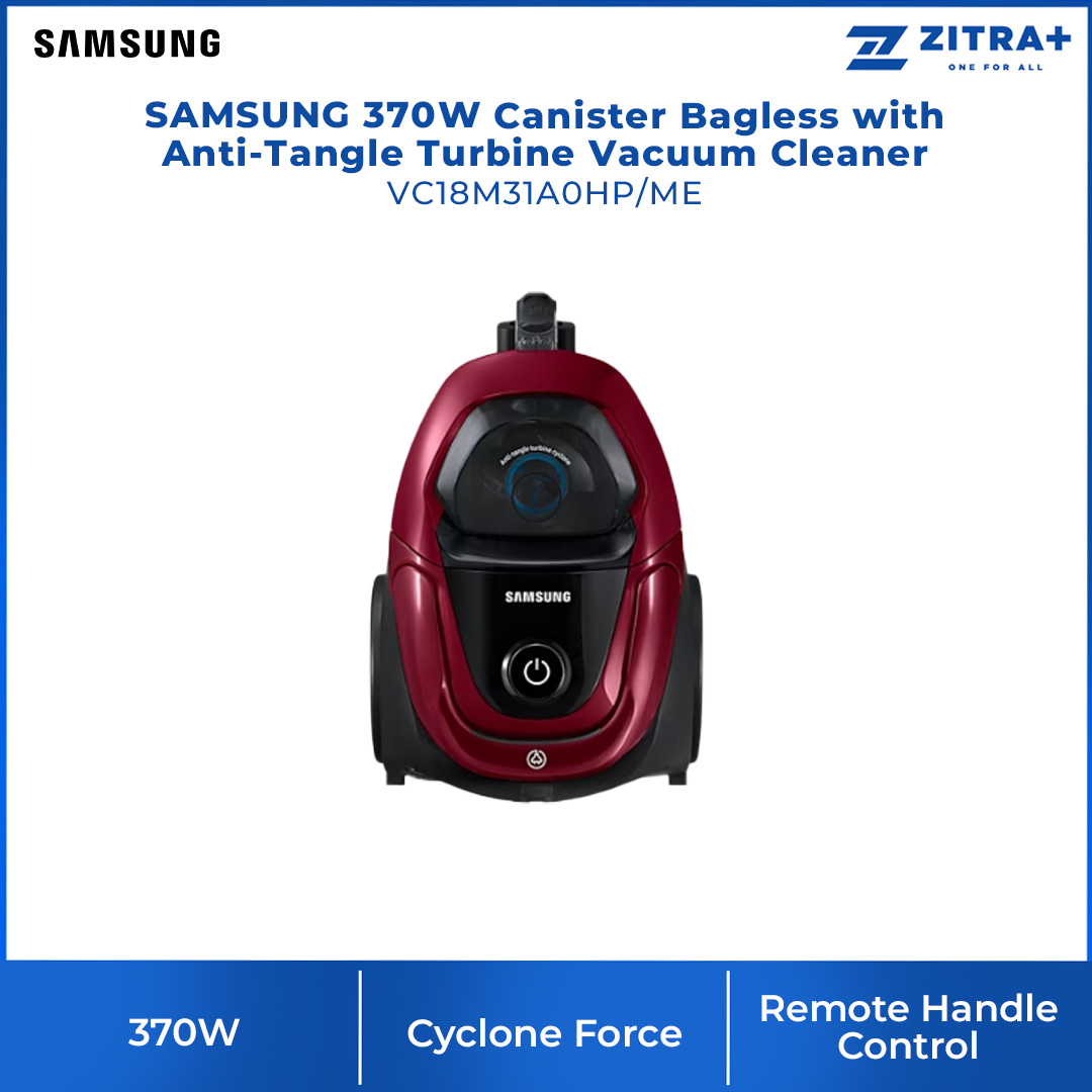 SAMSUNG 370W Canister Bagless with Anti-Tangle Turbine Vacuum Cleaner Mexican Pink | Remote Handle Control | Large Capacity Dustbin | Cyclone Force with Anti-Tangle Turbine | Vacuum Cleaner with 2 Years Warranty