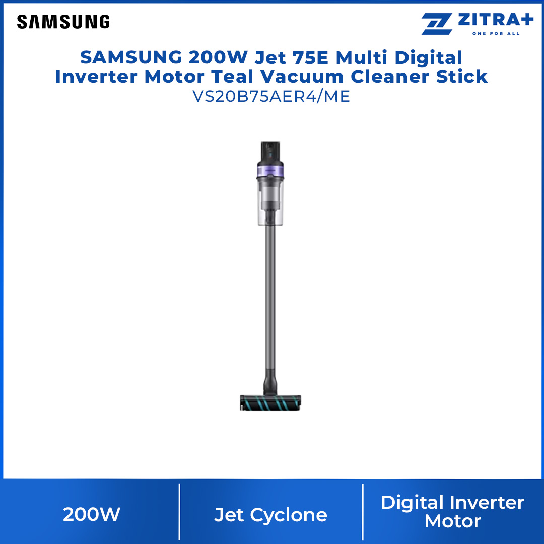 SAMSUNG 200W Jet 75E Multi Digital Inverter Motor Teal Vacuum Cleaner Stick VS20B75AER4/ME | Jet Cyclone | Digital Inverter Motor | Clean Up to 60mins on One Battery | Vacuum Cleaner with 2 Years Warranty