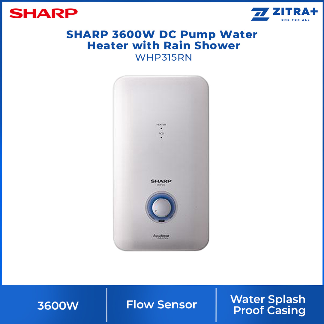 SHARP 3600W DC Pump Water Heater with Rain Shower WHP315RN | Flow Sensor | Leak Proof Heater Tank | Splash Proof (P25) | Water Heater with 1 Year Warranty