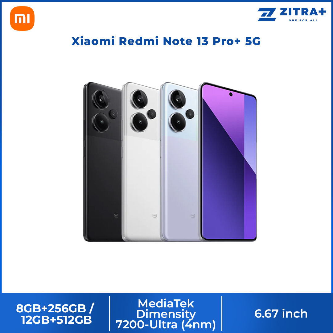 Xiaomi Redmi Note 13 Pro+ 5G | 8GB+256GB / 12GB+512GB | 6.67" AMOLED Curved Display | MediaTek Dimensity 7200-Ultra | 200MP OIS Camera | Smartphone with 1 Year Warranty 