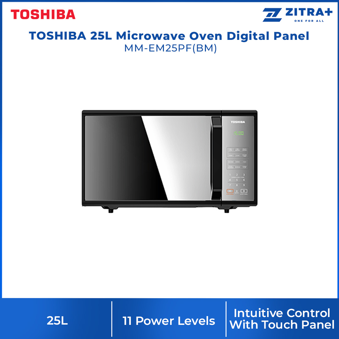 TOSHIBA 25L Microwave Oven Digital Panel MM-EM25PF(BM) | 6 Easy Auto Menu | One Touch Express Cooking | 11 Power Levels | Microwave Oven with 1 Year Warranty