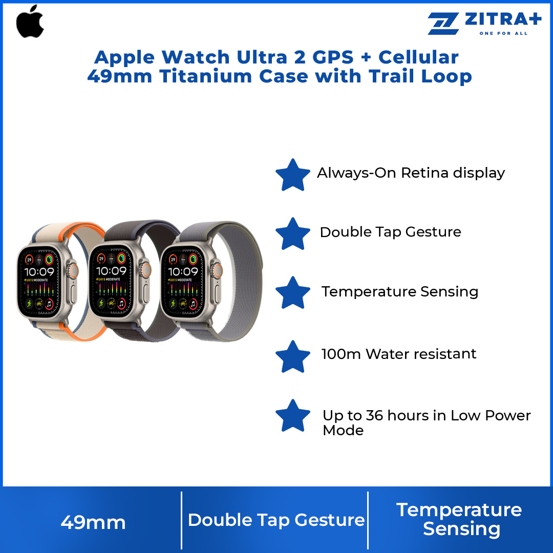 Apple Watch Ultra 2 Titanium Case with Trail Loop GPS+Cellular 49mm | 1.92" Display | Water Resistance 100m | IP6X Dust Resistance | Smart Watch with 1 Year Warranty