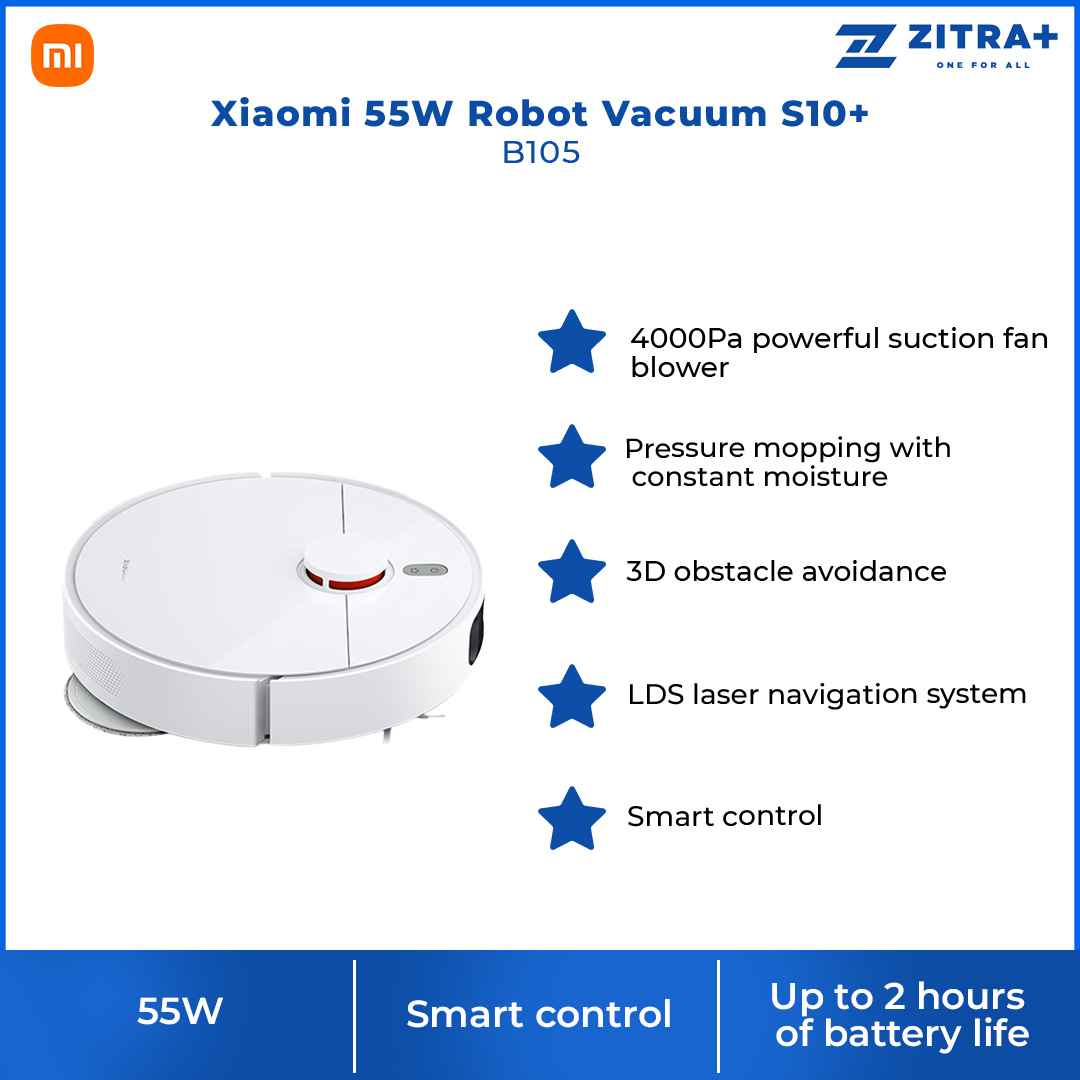 Xiaomi 55W Robot Vacuum S10+ B105 | 4000Pa Powerful Suction Fan Blower | 3D Obstacle Avoidance | Smart Control | Vacuum with 1 Year Warranty