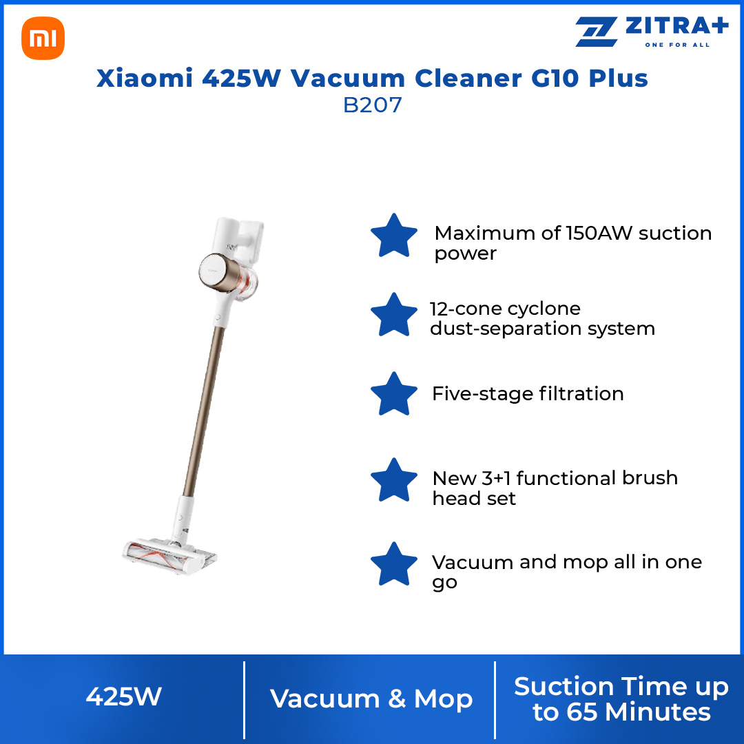 Xiaomi 425W Vacuum Cleaner G10 Plus B207 | 12-Cone Cyclone Dust-Separation System | Suction Time Up to 65 Minutes |  New 3+1 Functional Brush Head Set | Vacuum with 1 Year Warranty