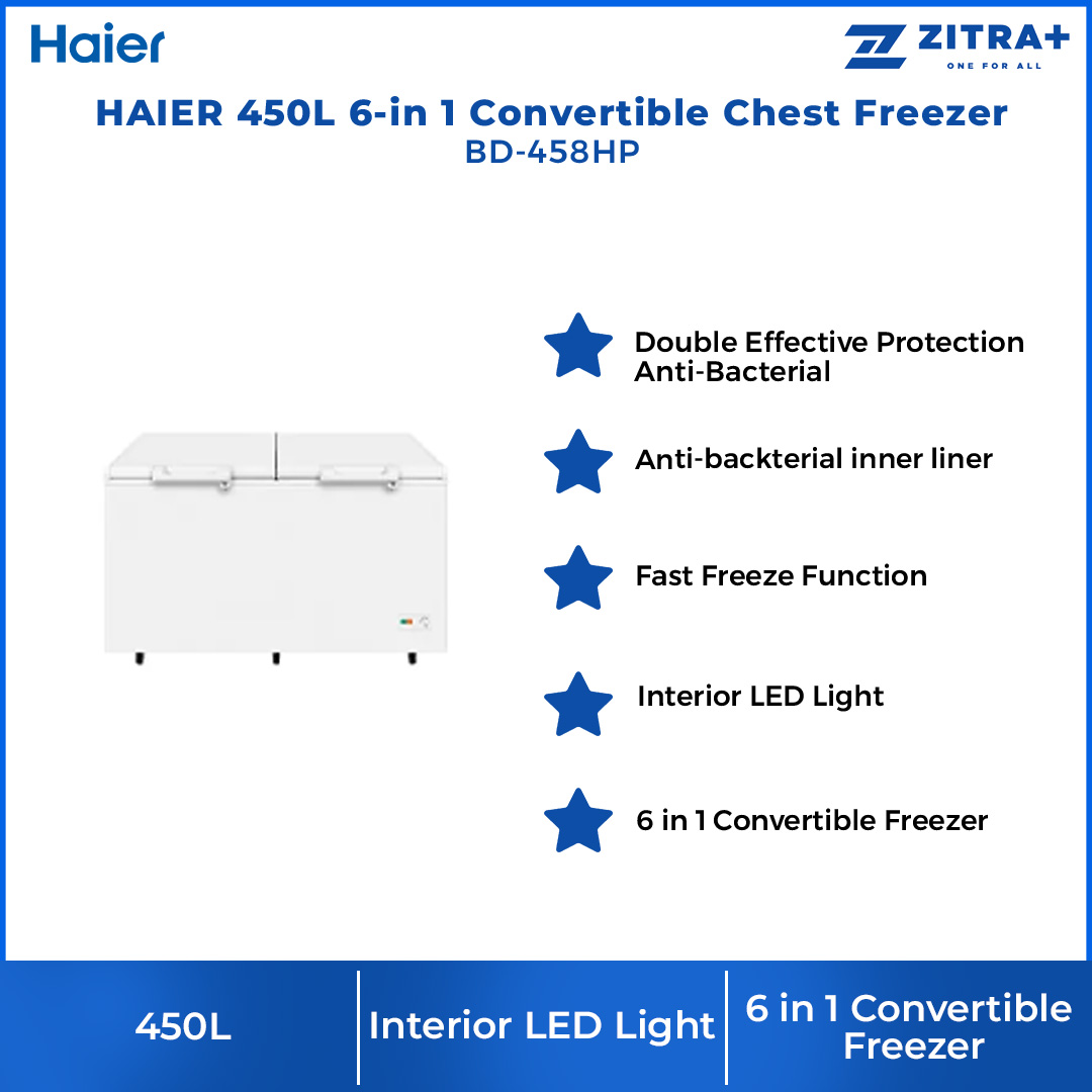 HAIER 332L/450L/535L/750L 6-in 1 Convertible Chest Freezer BD-328HP/BD-458HP/BD-568HP/BD-788HP | Fast Freezing | Convertible Cooling | PCM Metal Inner Plate | Freezer with 2 Year Warranty