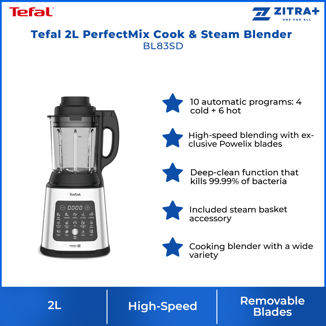 Tefal 2L PerfectMix Cook & Steam Blender BL83SD | 10 Automatic Programs | Removable Blades | High-Speed Blending | Blender with 2 Year Warranty