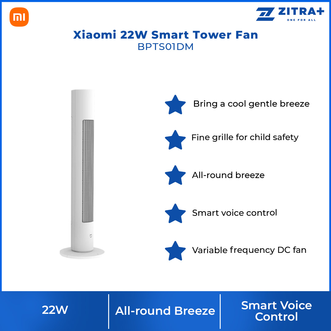 Xiaomi 22W Smart Tower Fan BPTS01DM | Variable Frequency DC Fan | Adjustable Ultra-Wide Angle |  Smart Voice Control | Tower Fan with 1 Year Warranty