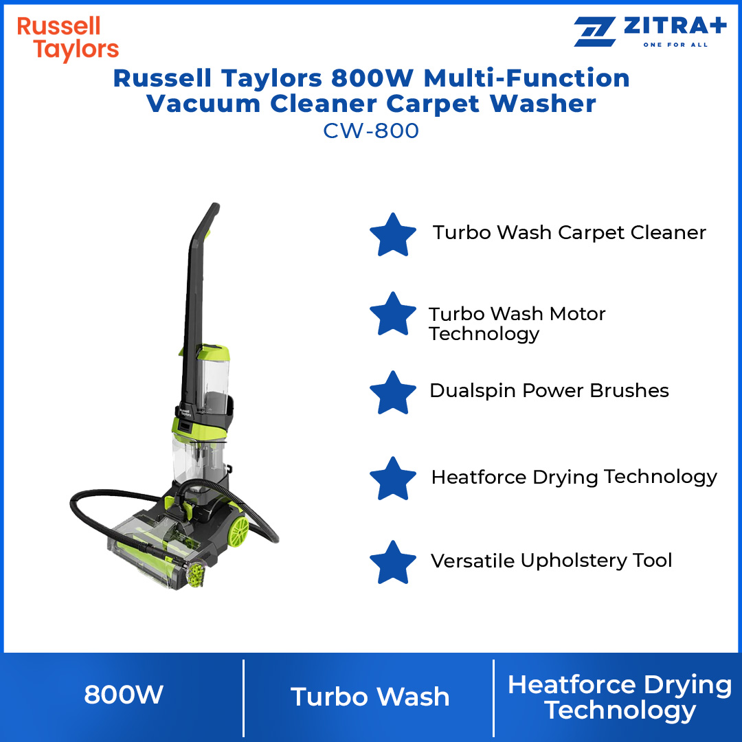 Russell Taylors 800W Multi-Function Vacuum Cleaner Carpet Washer CW-800 | Powerful DC Motor | Dust Canister 500ml |  2200mAh Battery | Vacuum with 2 Year Warranty
