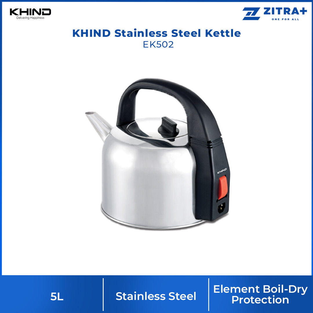 KHIND 5L Stainless Steel Kettle EK502 | SUS304 Stainless Steel Body | SUS304 Stainless Steel Heating | Element Boil-Dry | Kettle with 1 Year Warranty