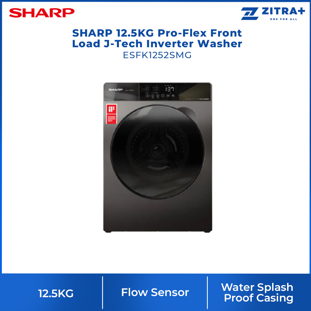 SHARP 12.5KG Pro-Flex Front Load J-Tech Inverter Washer ESFK1252SMG | Guided Control | Water Saving | Child Lock | Washer Dryer with 2 Year Warranty