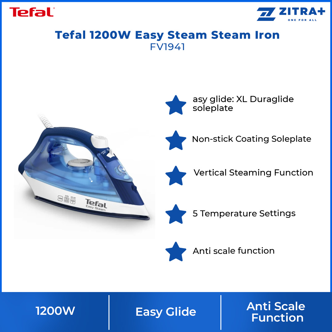 Tefal 1200W Easy Steam Steam Iron FV1941 | Vertical Steam | 2 Second Heat Up Time | Auto-Off | Eco Mode | Anti-Drip | Steam Iron with 2 Year Warranty