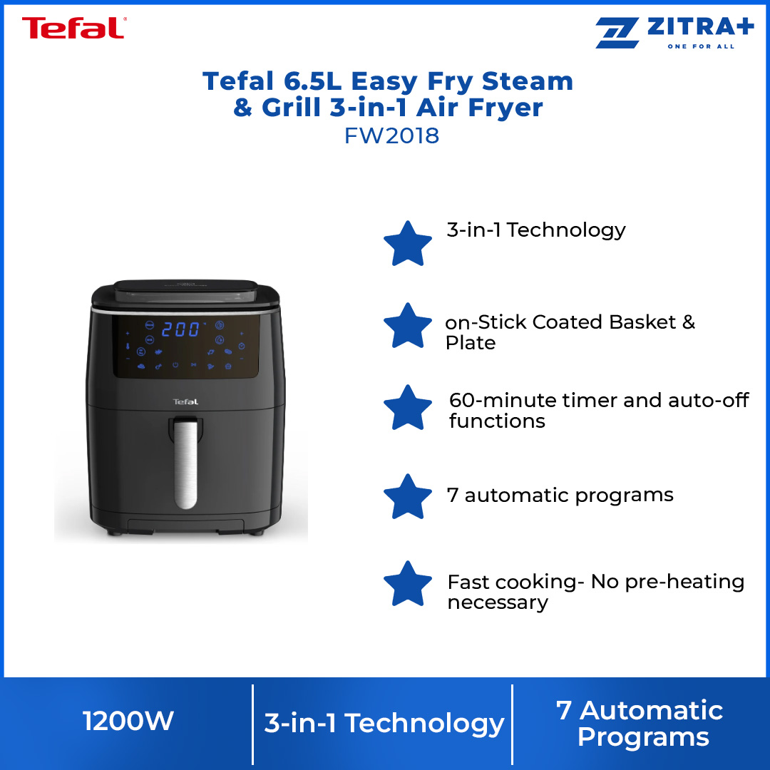 Tefal 6.5L Easy Fry Steam & Grill 3-in-1 Air Fryer FW2018 | 7 Automatic Programs | 3 Manual Modes | XXL Capacity | Air Fryer with 2 Year Warranty