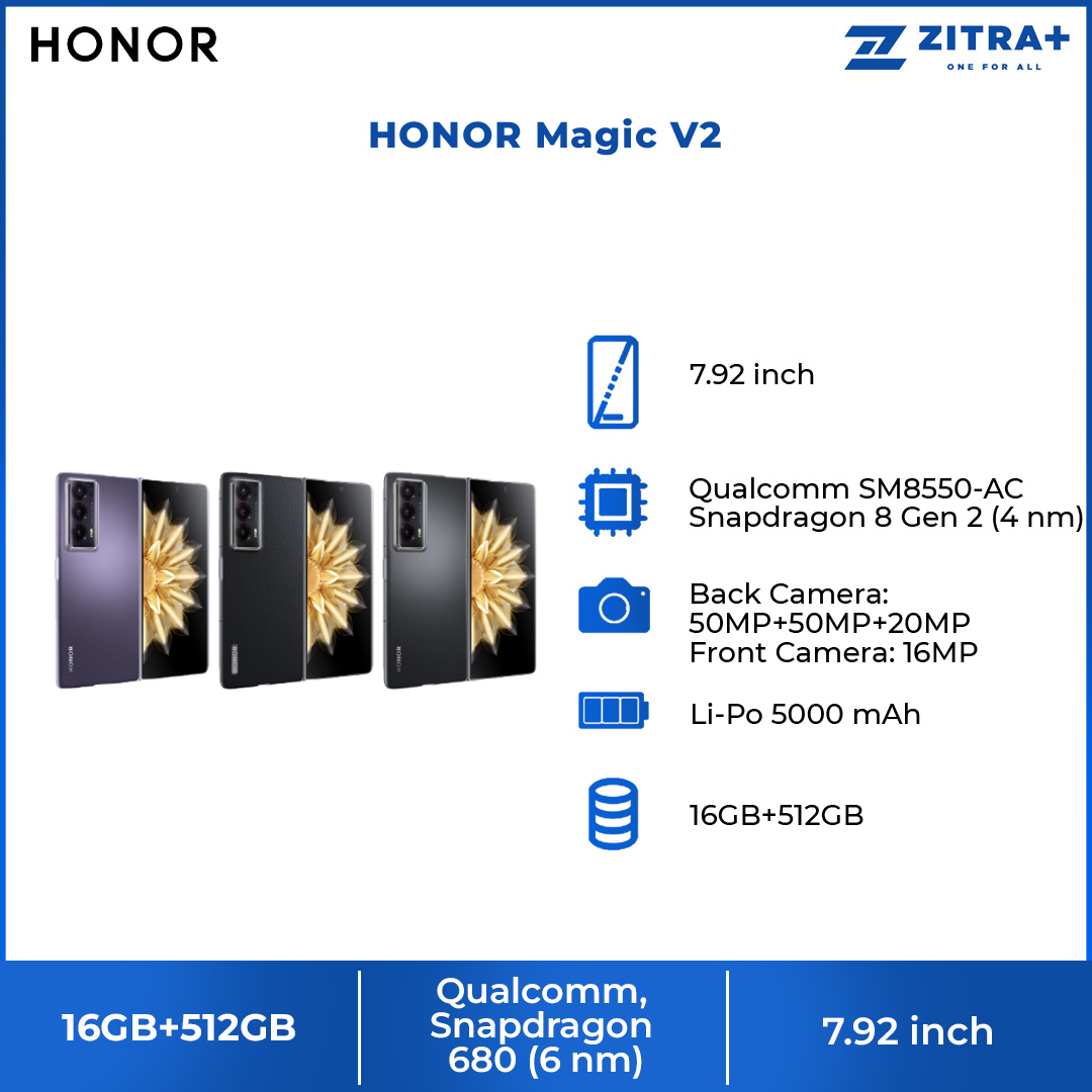 HONOR Magic V2 | 16GB+512GB | Ultra Wide Camera | Foldable OLED up to 120 Hz | 66W Super Charge | Snapdragon 8 Gen 2  5G Processor | Smartphone with 1 Year Warranty