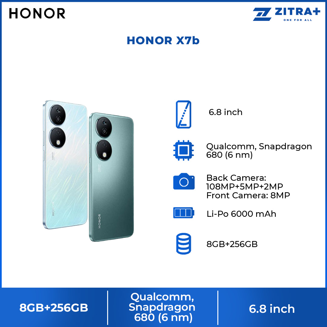 (Pre Order Until 22.12.2023) HONOR X7b 4G 8GB+256GB | 6.8" HONOR FullView Display | 6000mAh Battery | 108MP Main Camera | Smartphone with 1 Year Warranty
