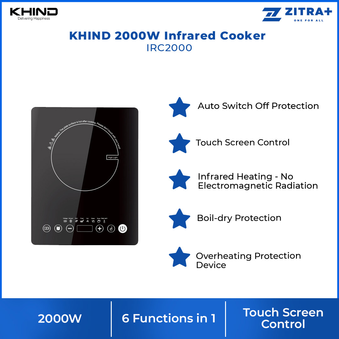 KHIND 2000W Infrared Cooker IRC2000 | 6 Functions in 1 | Touch Screen Control | Overheat Protection | Auto Switch Off | Infrared Cooker with 1 Year Warranty