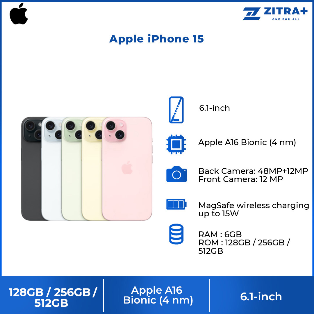 (Pre-Order Start 22.09.2023) Apple iPhone 15 | 6.1" Super Retina XDR OLED Display | 48MP Main Camera | A16 Bionic Chip | USB-Compatible | Crash Detection | Smartphone with 1 Year Warranty