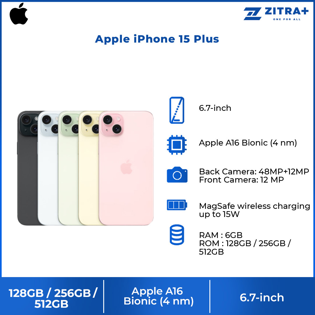 (Pre-Order Start 22.09.2023)  Apple iPhone 15 Plus | 6.7" Super Retina XDR OLED Display | 48MP Main Camera | A16 Bionic Chip | USB-Compatible | Crash Detection | Smartphone With 1 Year Warranty