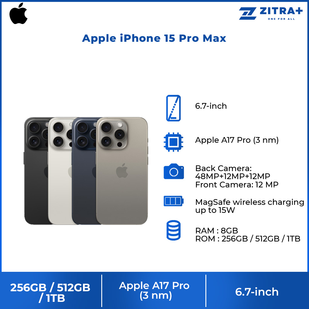 (Pre-Order Until 22.09.2023)  Apple iPhone 15 Pro Max | 6.7" Super Retina XDR OLED Display | 48MP Main Camera | A17 Pro Chip | Always-On Display | Crash Detection | Smartphone With 1 Year Warranty