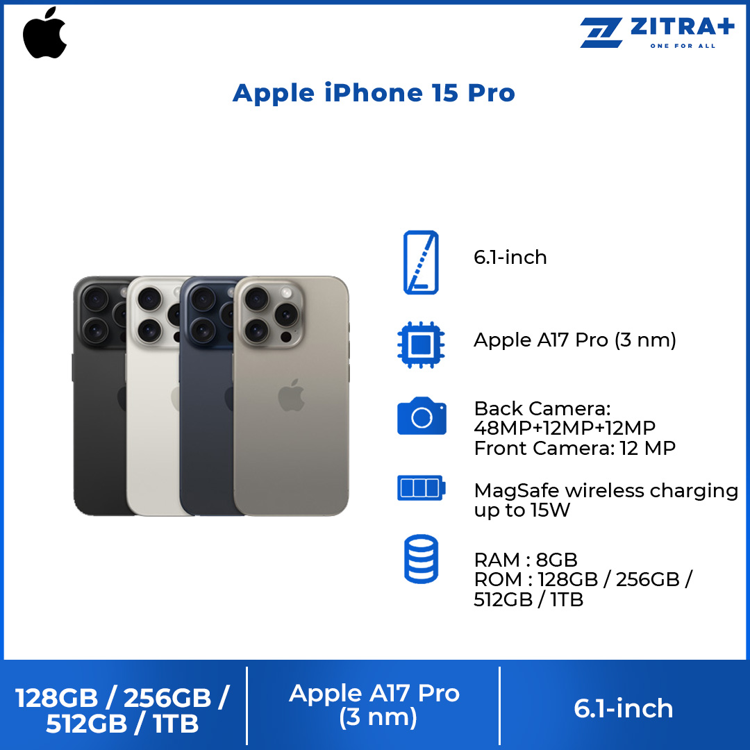 (Pre-Order Start 22.09.2023)  Apple iPhone 15 Pro | 6.1" Super Retina XDR OLED Display | 48MP Main Camera | A17 Pro Chip | Always-On Display | Crash Detection | Smartphone With 1 Year Warranty