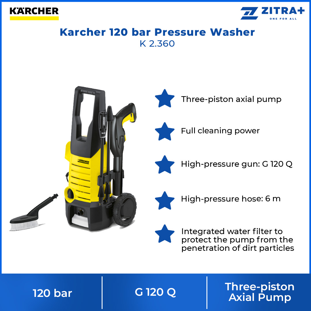 Karcher 120 Bar Pressure Washer K 2.360 | High-Pressure Gun | Full Cleaning Power | Vario Power Jet | Dirt Blaster