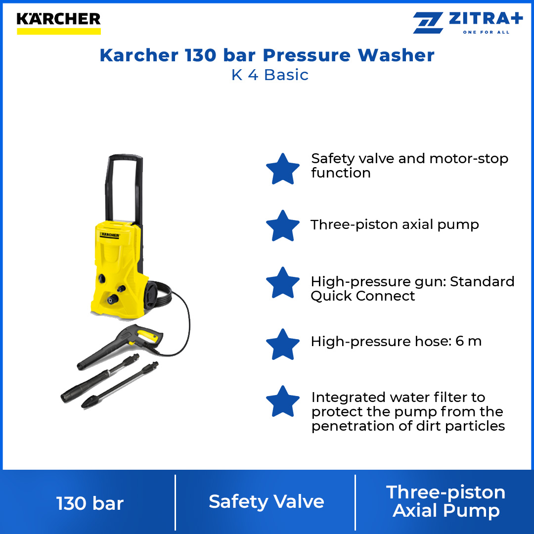 Karcher 130 Bar Pressure Washer K 4 Basic | High-Pressure Gun | High-Pressure Hose | Vario Power Jet | Quick Connect | Water Pressure with 1 Year Warranty