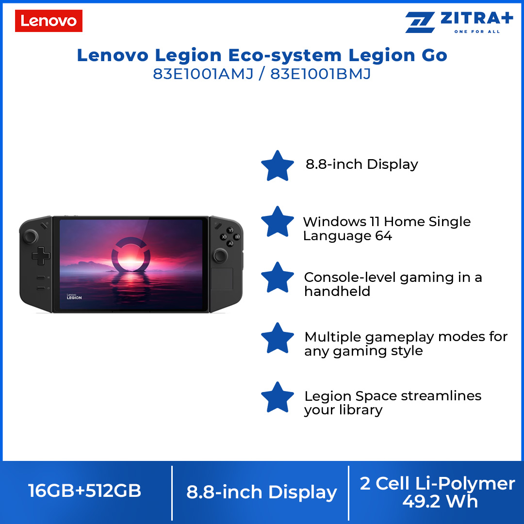 Lenovo 16GB+512GB Legion Eco-system Legion Go 8APU1 | Z1 Extreme Processor / Z1 Processor |  83E1001AMJ / 83E1001BMJ | 8.8-Inch | Windows® 11 Home | 49.2 Wh | Console with 3 Year Warranty