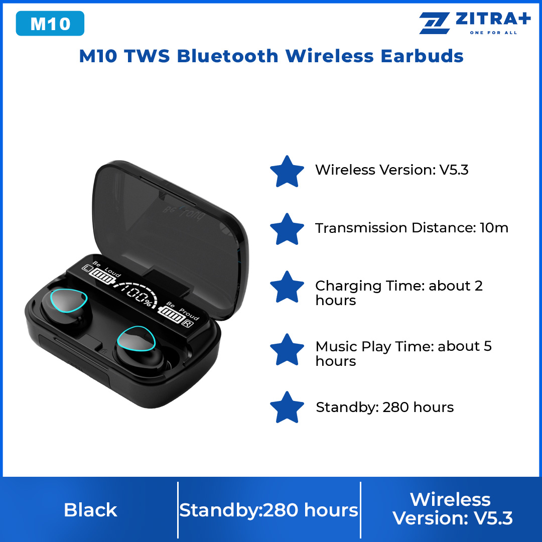 ZSB M10 TWS Bluetooth Wireless Earbuds | Smart Touch Control | IPX7 Waterproof | Sweat-Proof | HD LED Power Display | Earbuds with 3 Month Warranty
