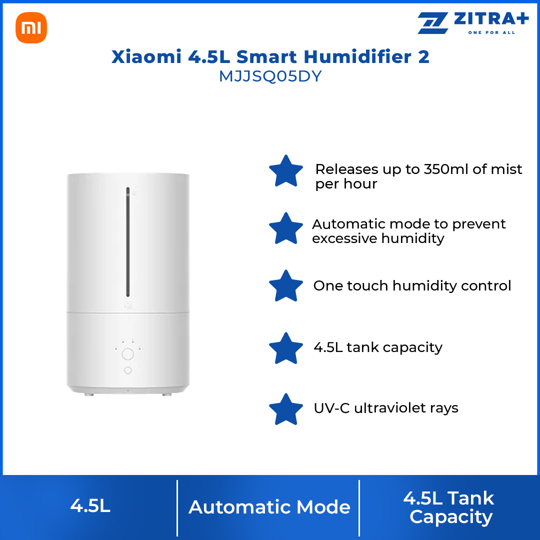 Xiaomi 4.5L Smart Humidifier 2 MJJSQ05DY | Releases Up to 350ml of Mist Per Hour | One Touch Humidity Control | Humidifier with 1 Year Warranty