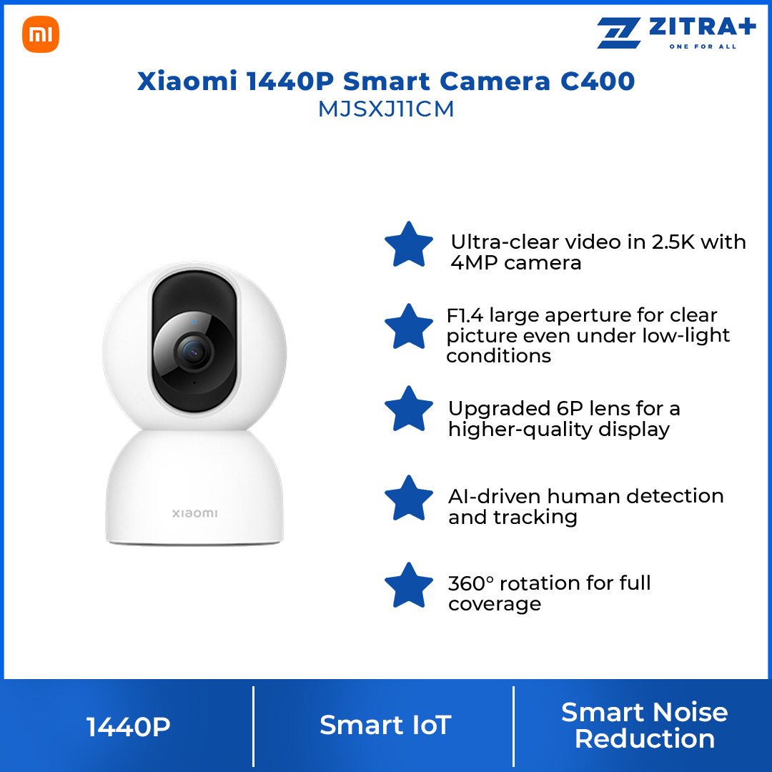 Xiaomi 1440P Smart Camera C400 MJSXJ11CM | Ultra-clear Video in 2.5K with 4MP Camera | 360° Rotation for Full Coverage | AI-driven Human Detection and Tracking | Smart Camera with 1 Year Warranty
