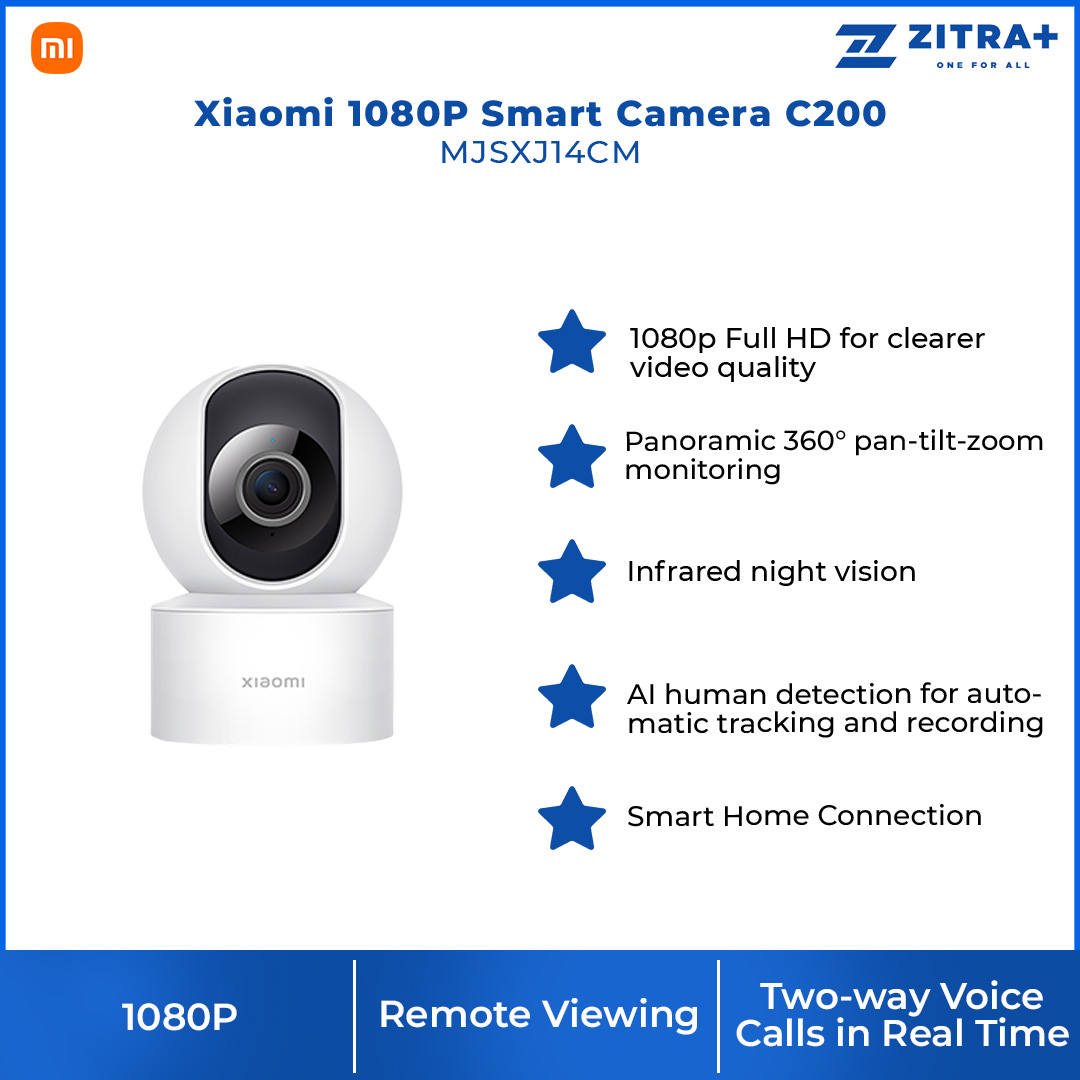 Xiaomi 1080P Smart Camera C200 MJSXJ14CM | 1080p Full HD for Clearer Video Quality | Panoramic 360° Pan-tilt-zoom Monitoring | Infrared Night Vision | Smart Camera with 1 Year Warranty