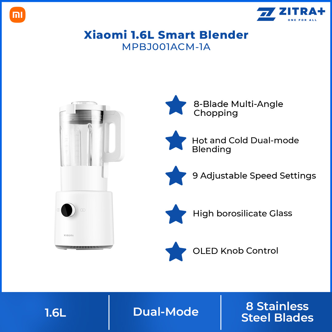 Xiaomi 1.6L Smart Blender MPBJ001ACM-1A | 8-Blade Multi-Angle Chopping | 9 Adjustable Speed Settings | Multiple Security Protection | Blender with 1 Year Warranty